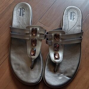 Silver Sandals with straps and rhinestones by Clarks Size 10